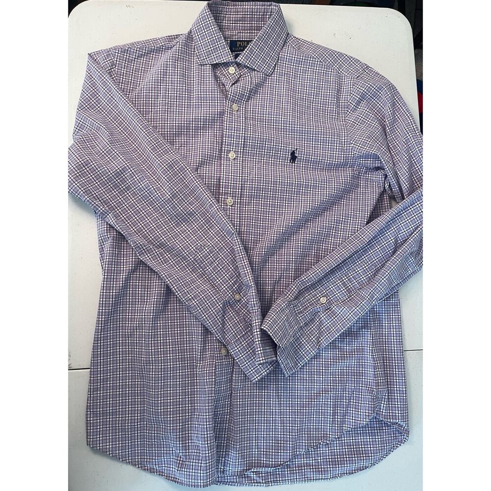 Polo Ralph Lauren 100% Cotton Stretch Plaid Long Sleeve Button Shirt Men's Small